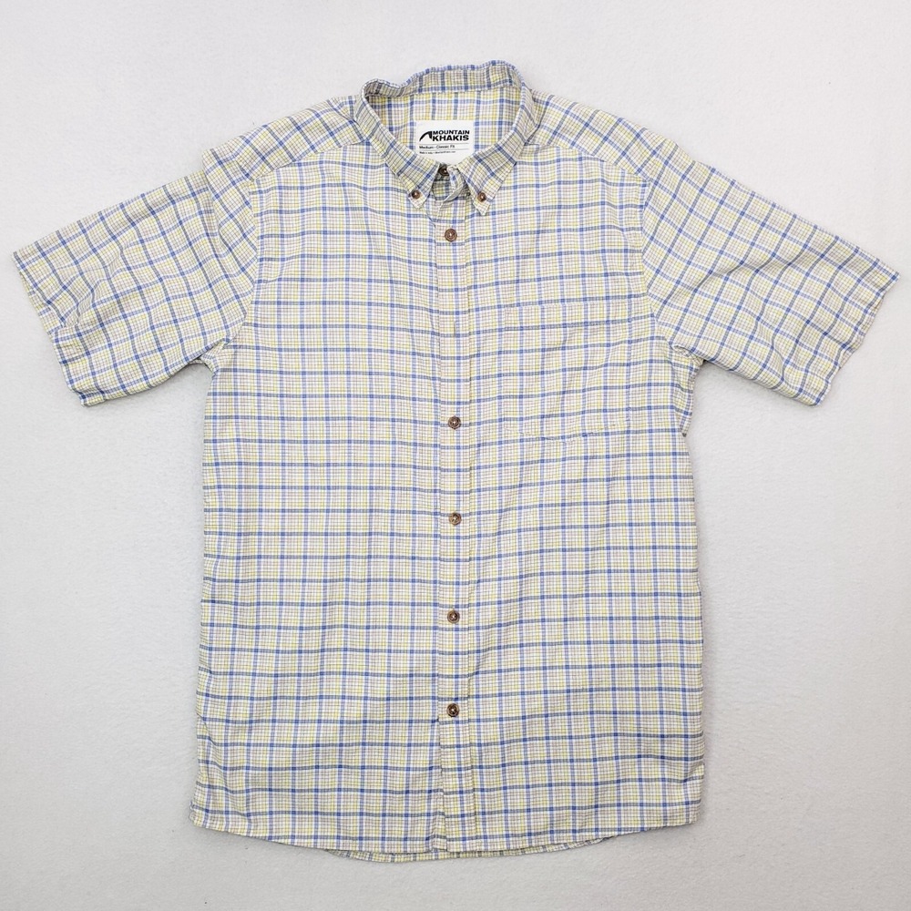 Mountain Khakis Shirt Mens Medium Blue Yellow Spalding Gingham Plaid Classic Fit